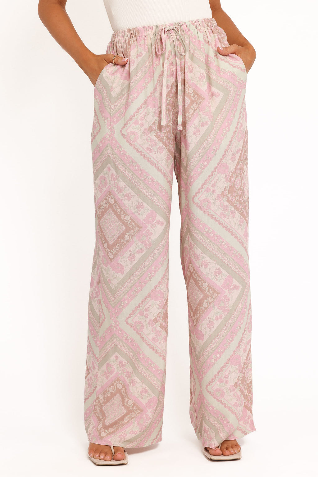 Hose mit weitem Bein – Salbeigrünes Paisleymuster