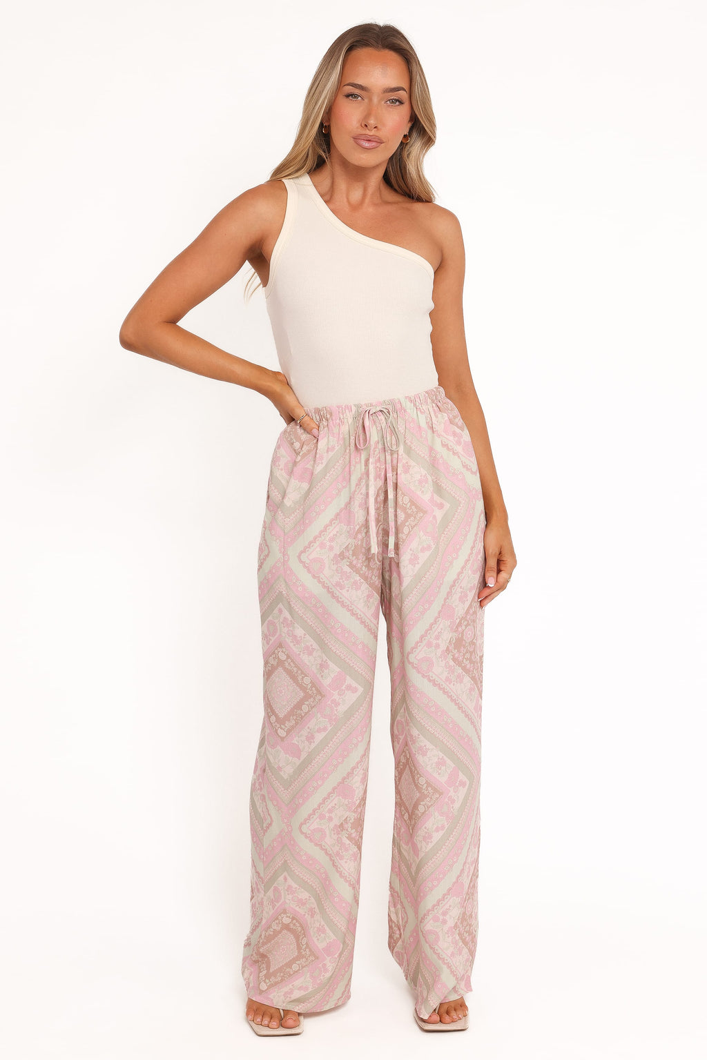 Hose mit weitem Bein – Salbeigrünes Paisleymuster