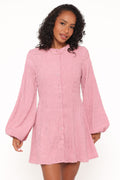 Long Sleeve Mini Dress - Pink