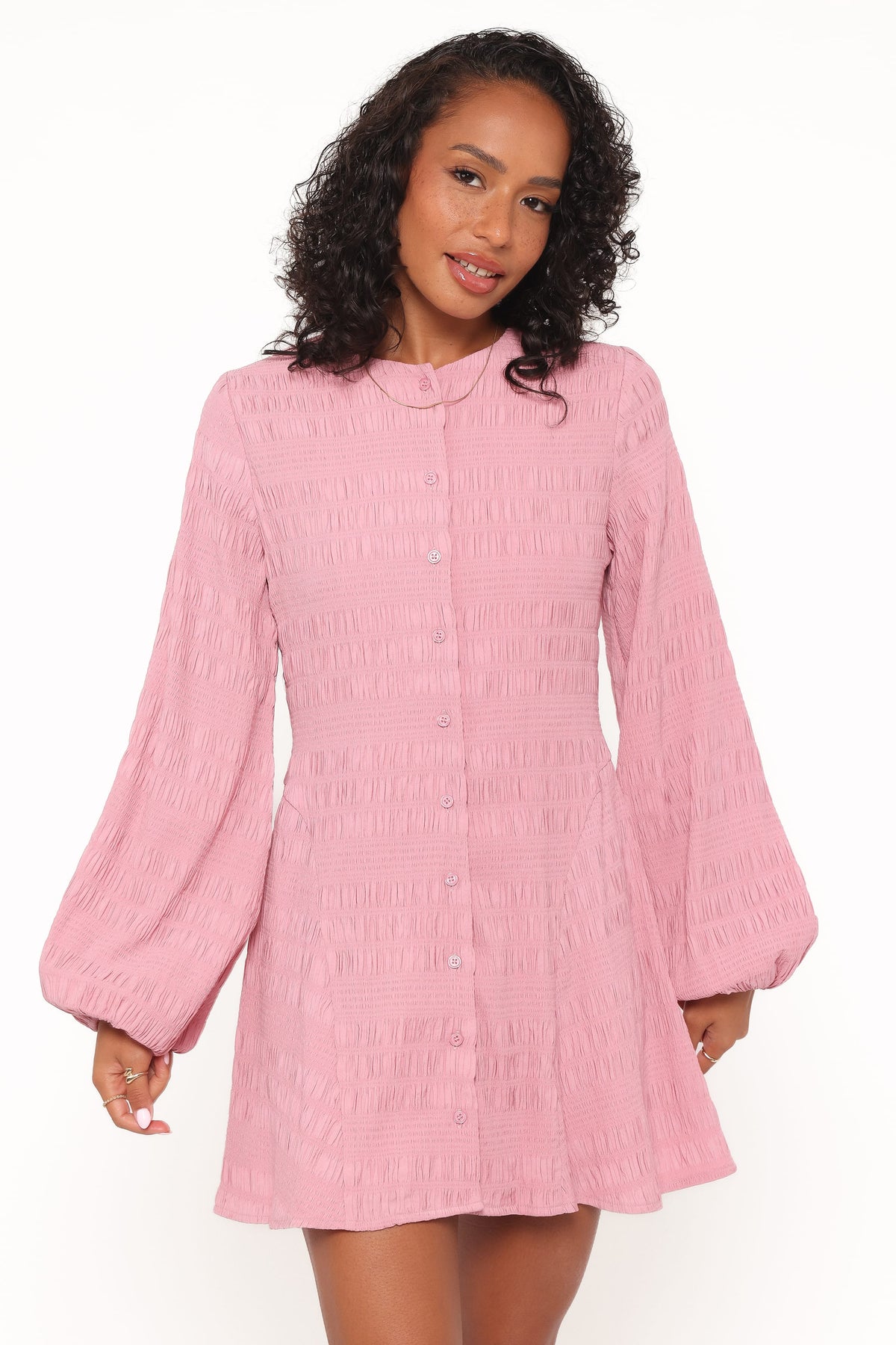 Long Sleeve Mini Dress - Pink