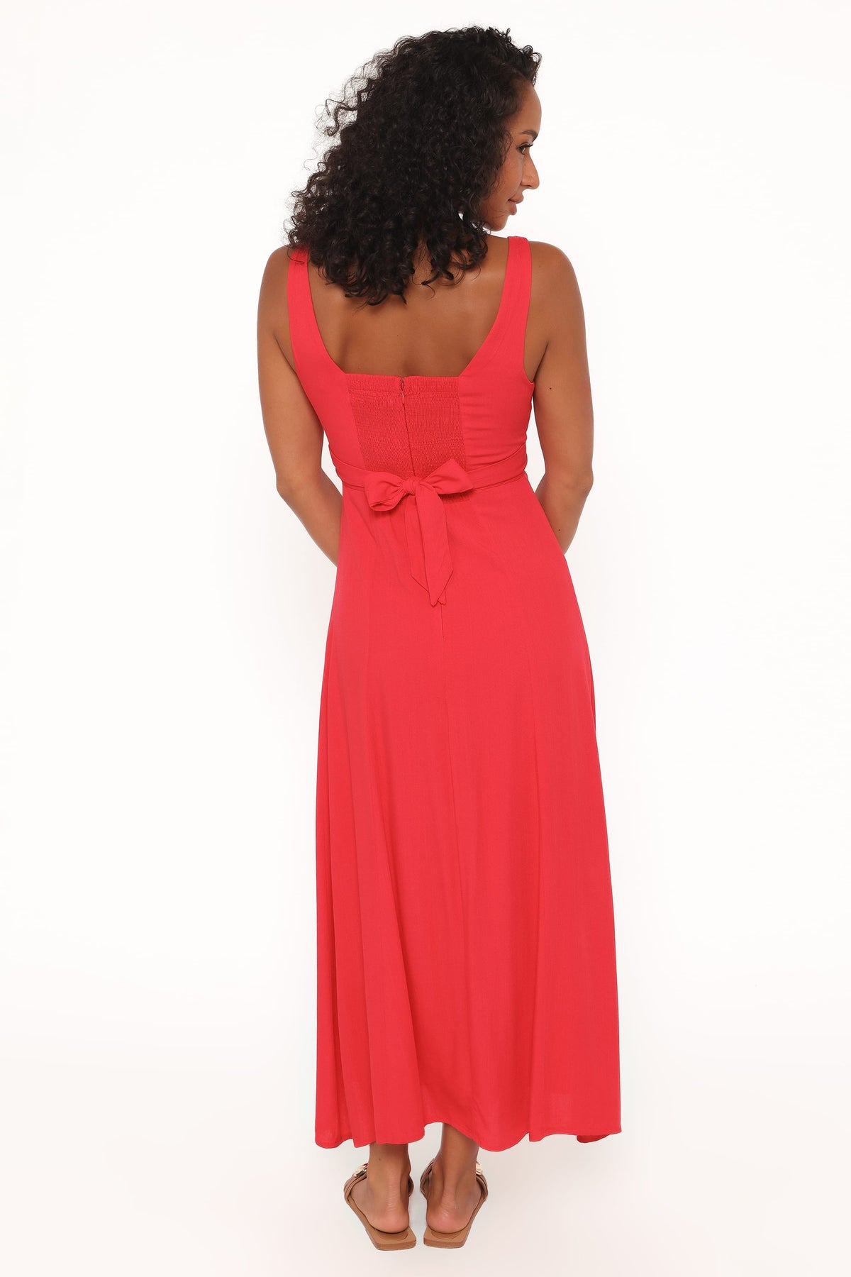 Midi Dress - Red V Neck