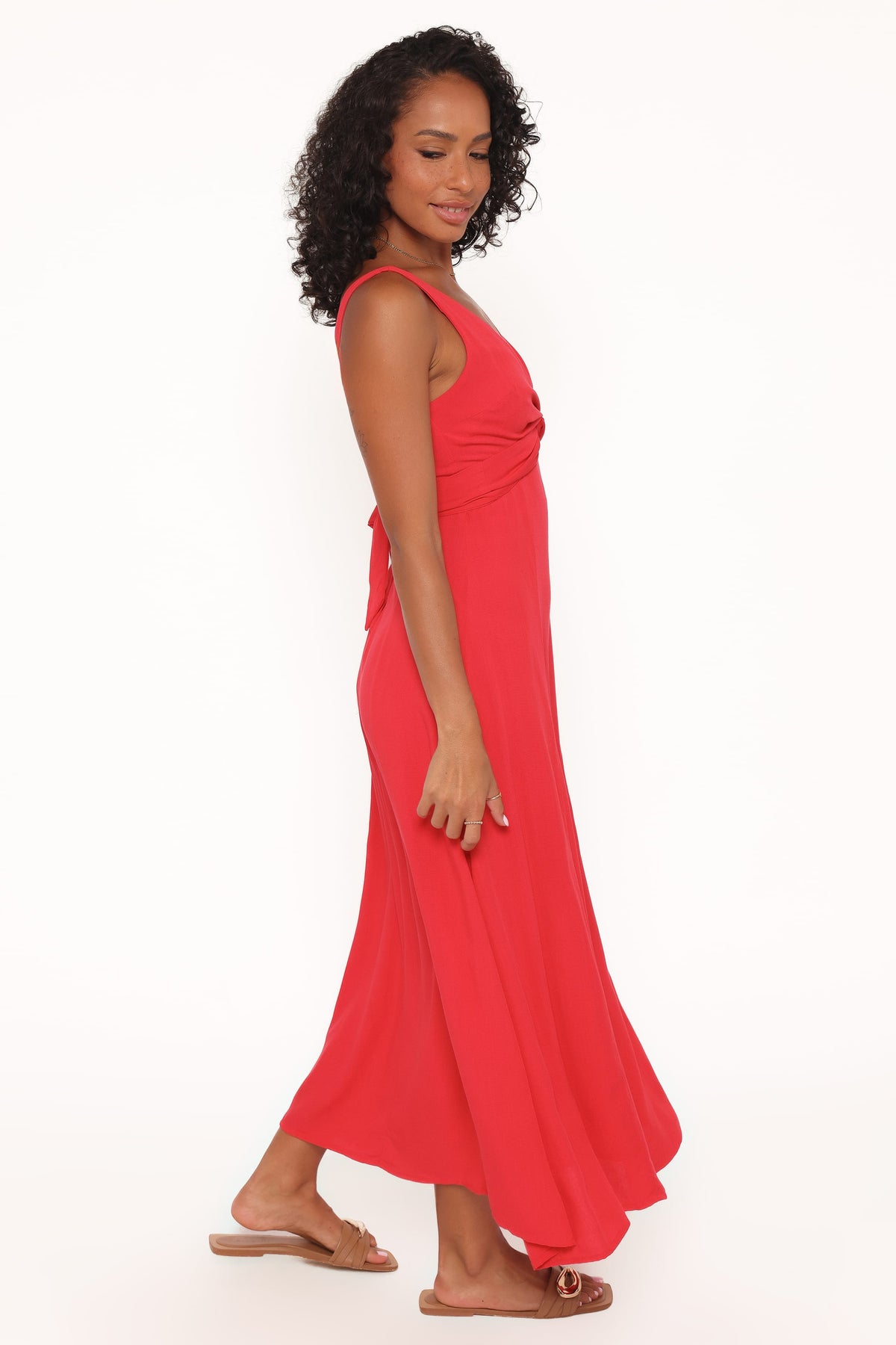 Midi Dress - Red V Neck