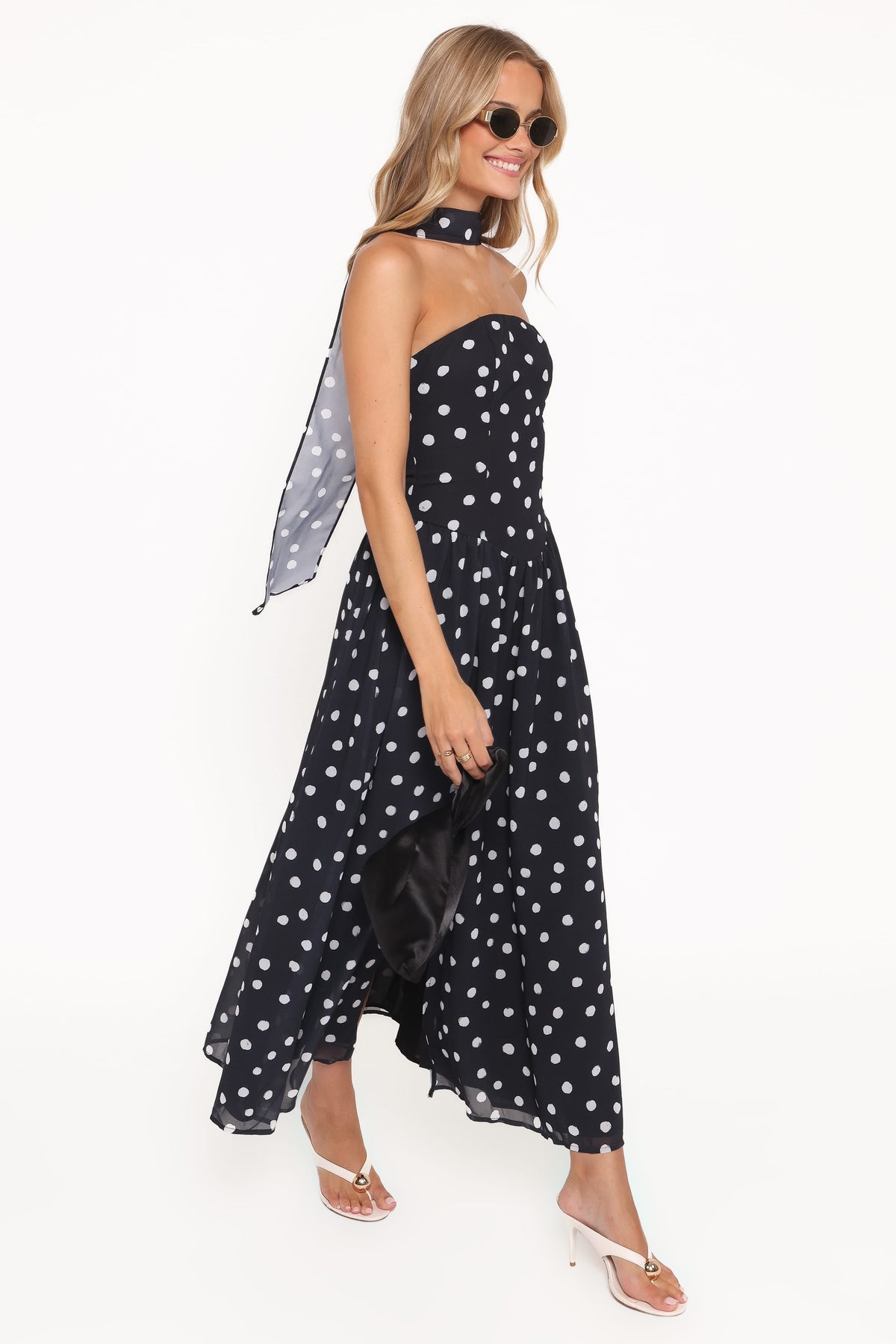 Strapless Maxi Dress - Black Polka Dot