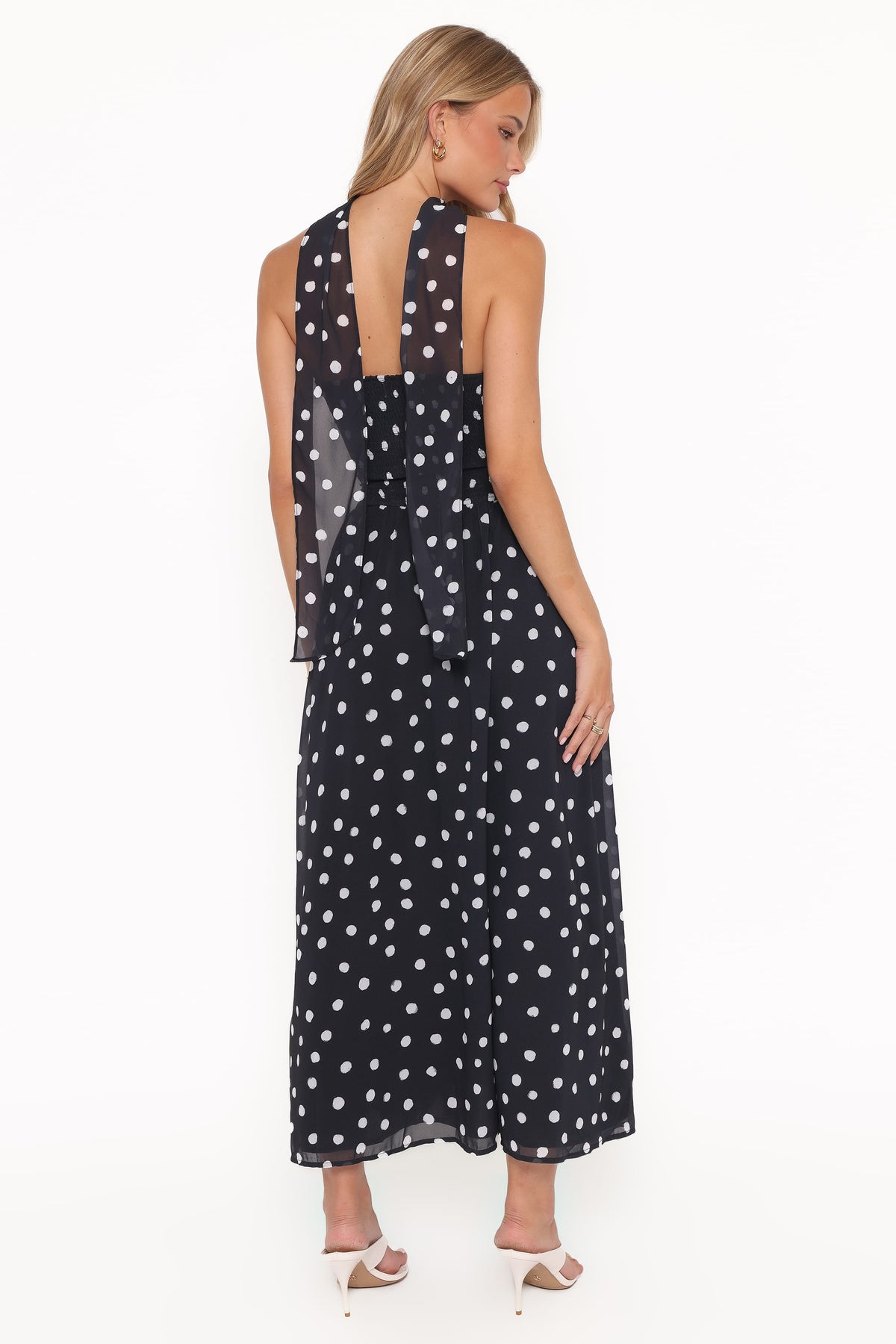 Strapless Maxi Dress - Black Polka Dot