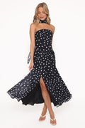 Strapless Maxi Dress - Black Polka Dot