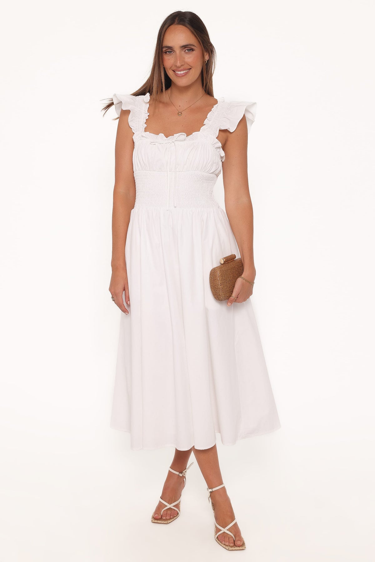 Midi Dress - White Square Neck