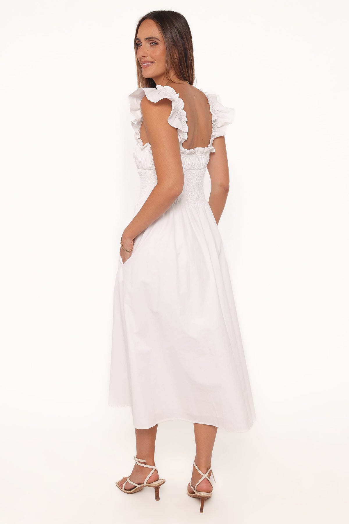 Midi Dress - White Square Neck
