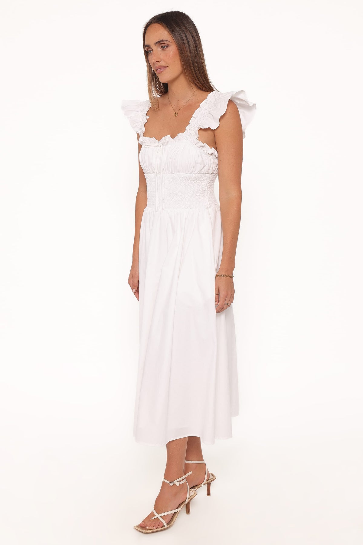 Midi Dress - White Square Neck