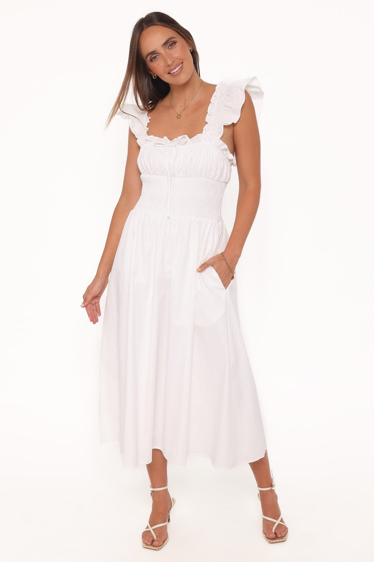 Midi Dress - White Square Neck