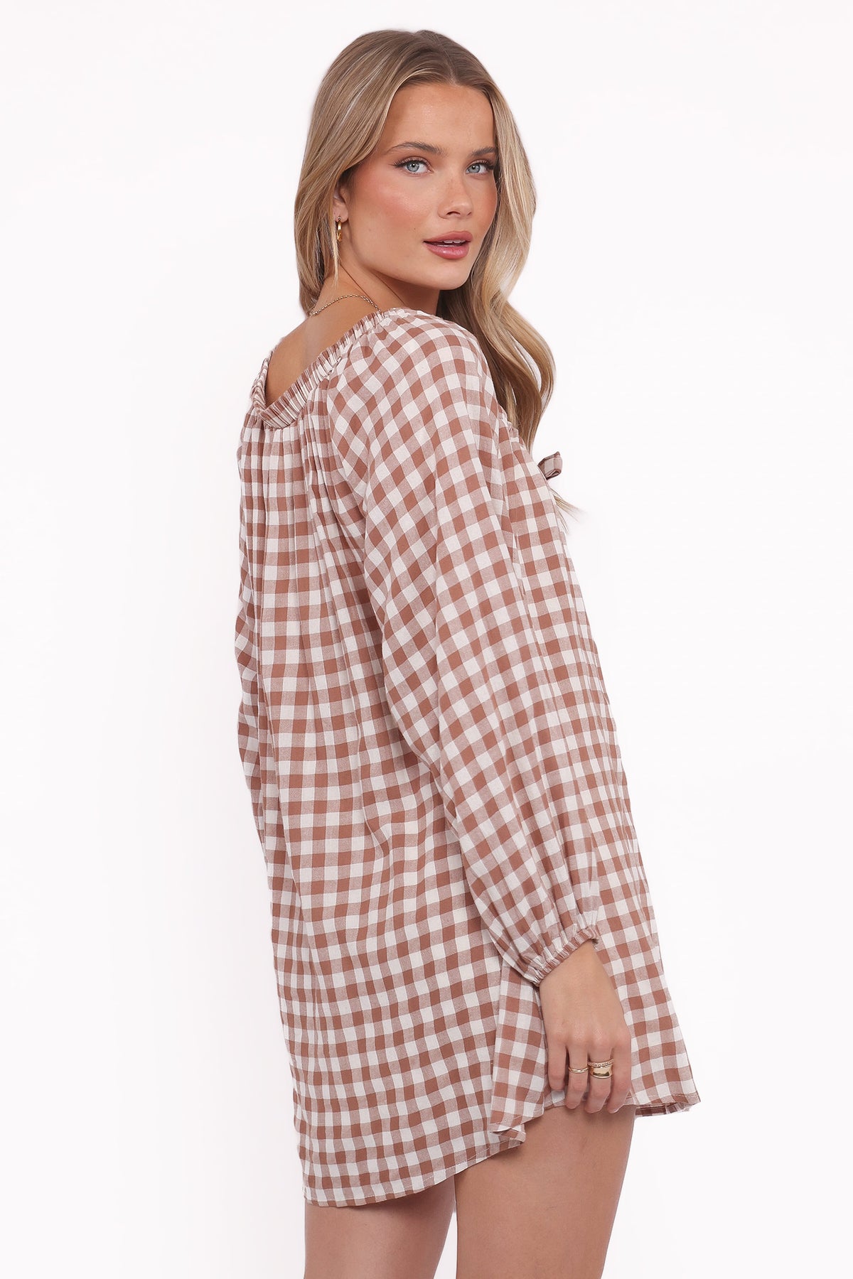 Mini Dress - Tan Gingham