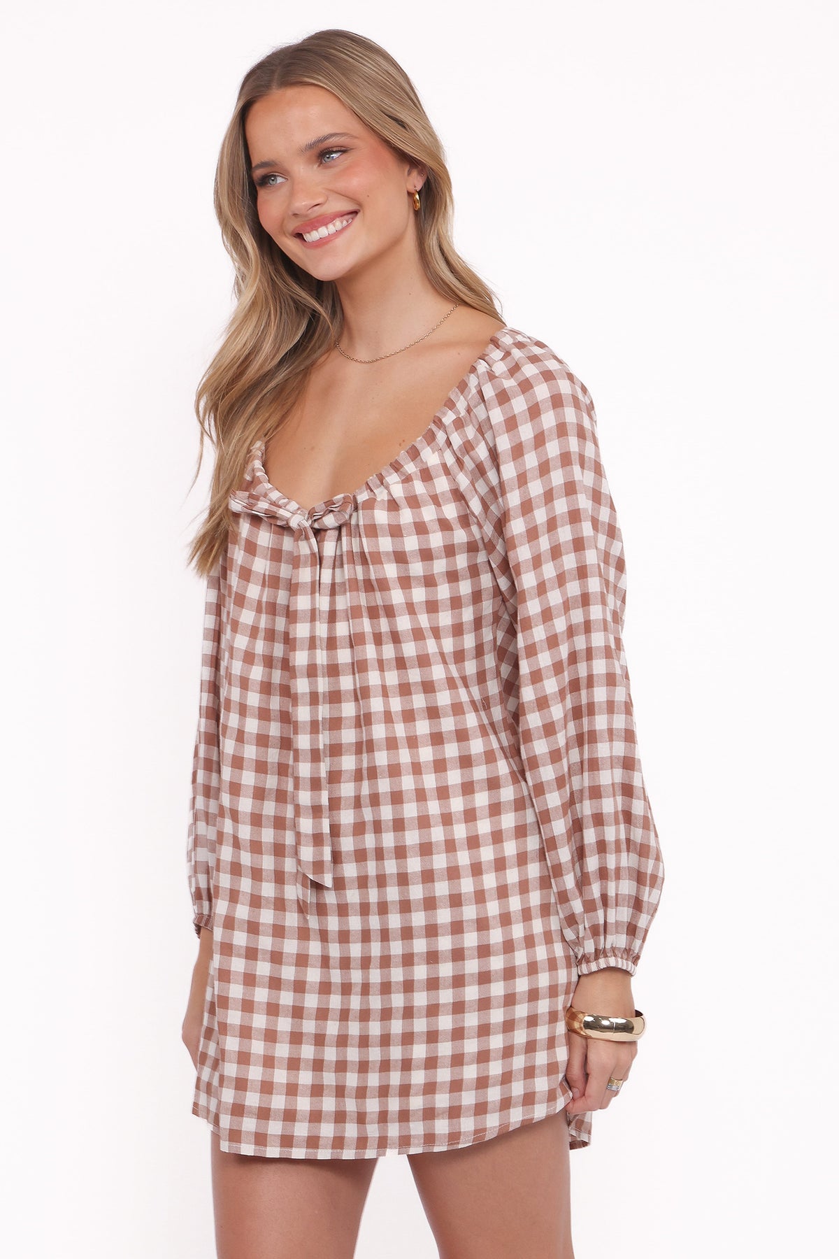 Mini Dress - Tan Gingham