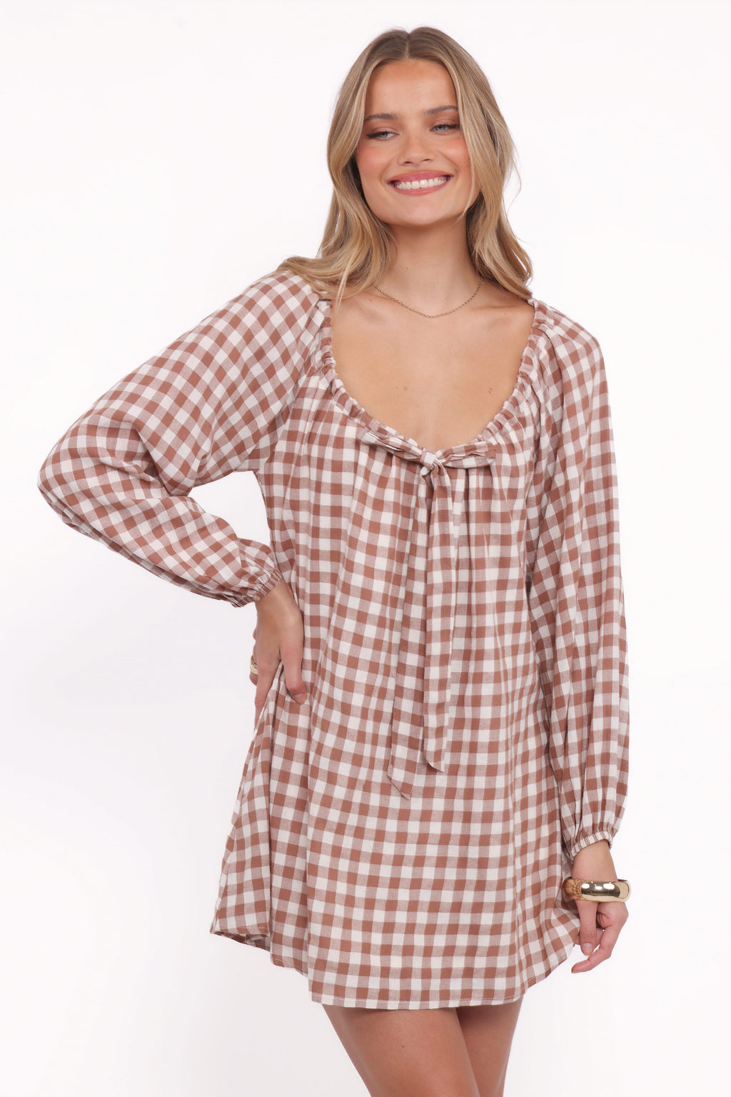 Mini Dress - Tan Gingham
