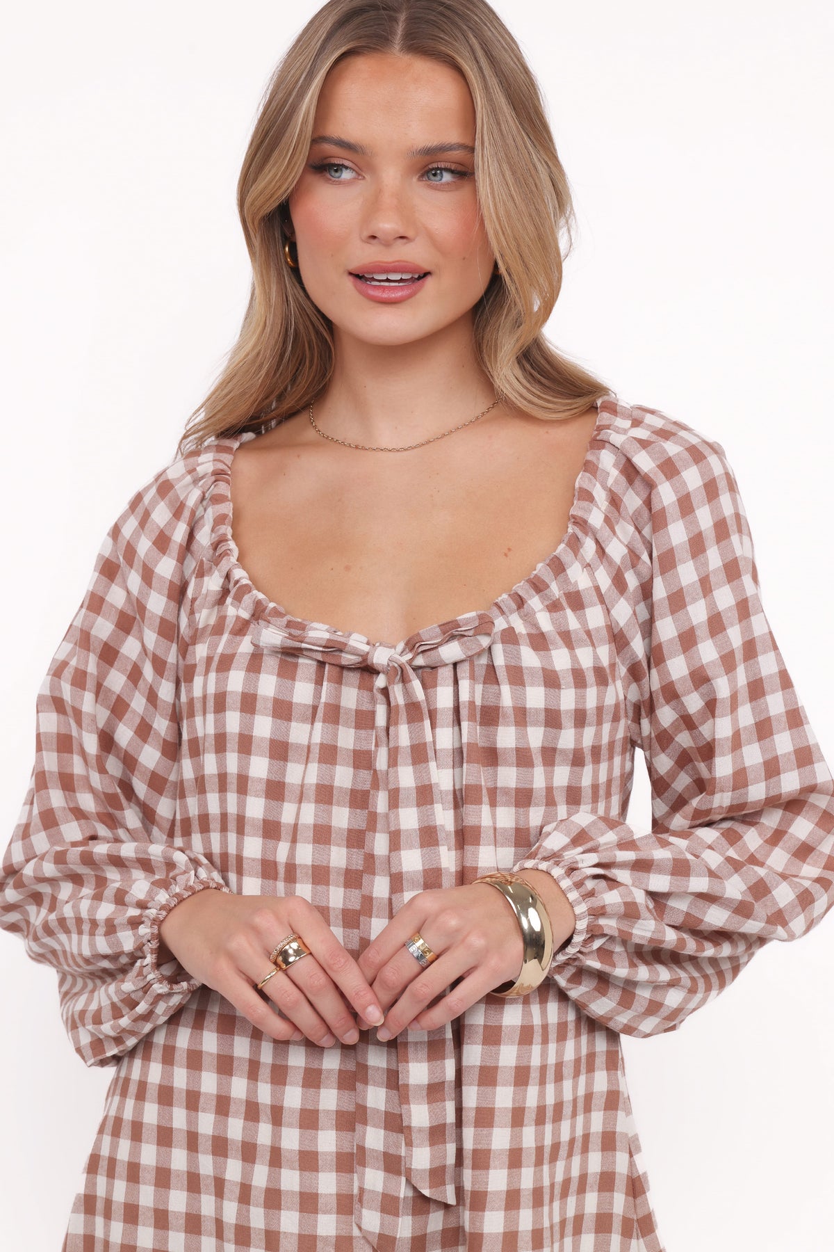 Mini Dress - Tan Gingham