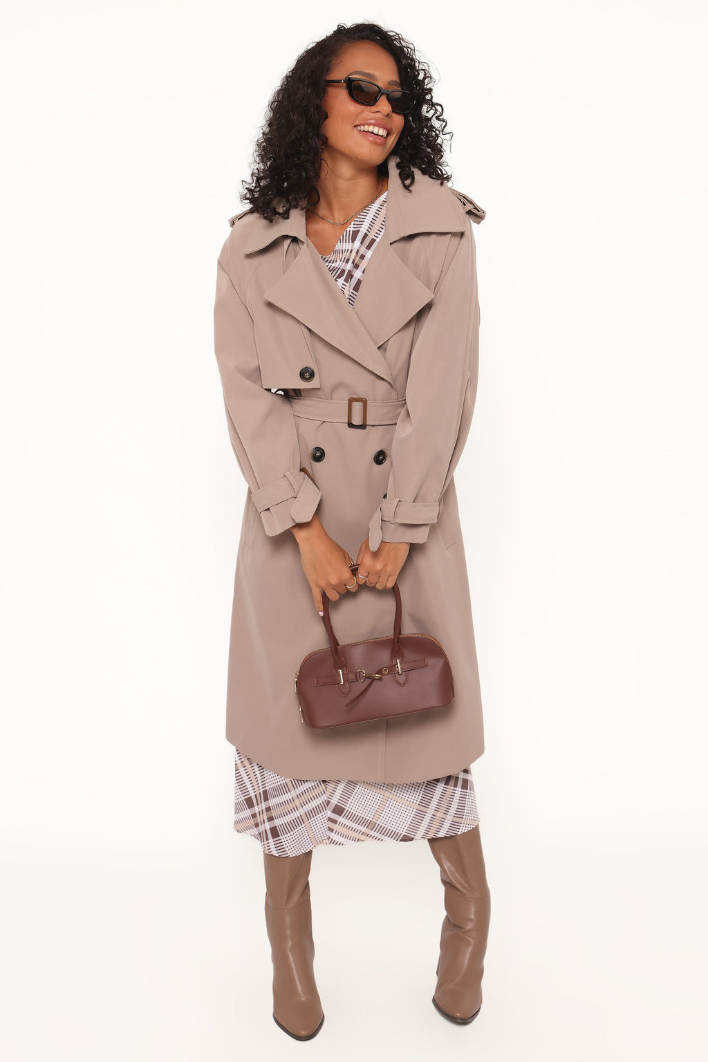 Off Shoulder Midi Dress - Plaid