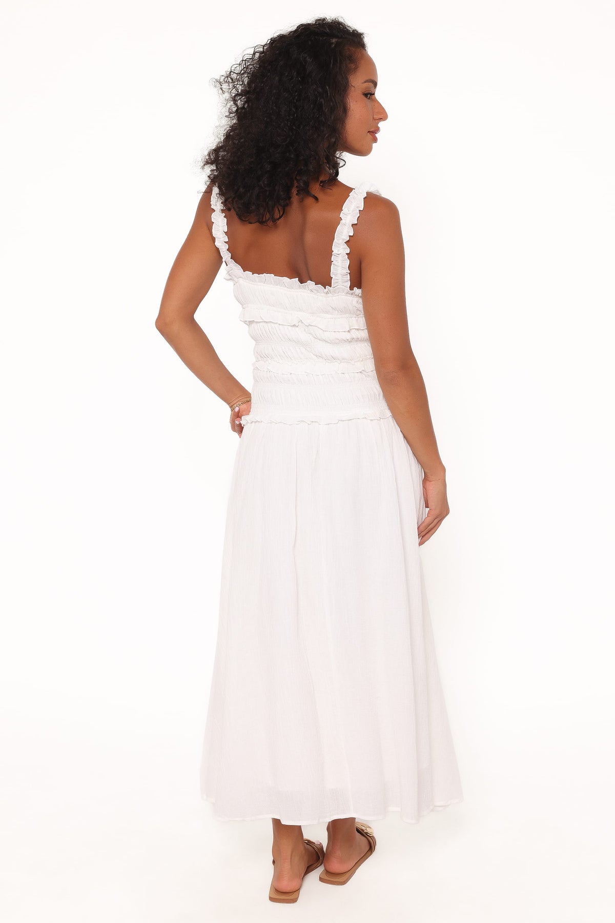 Gather Midi Dress - White