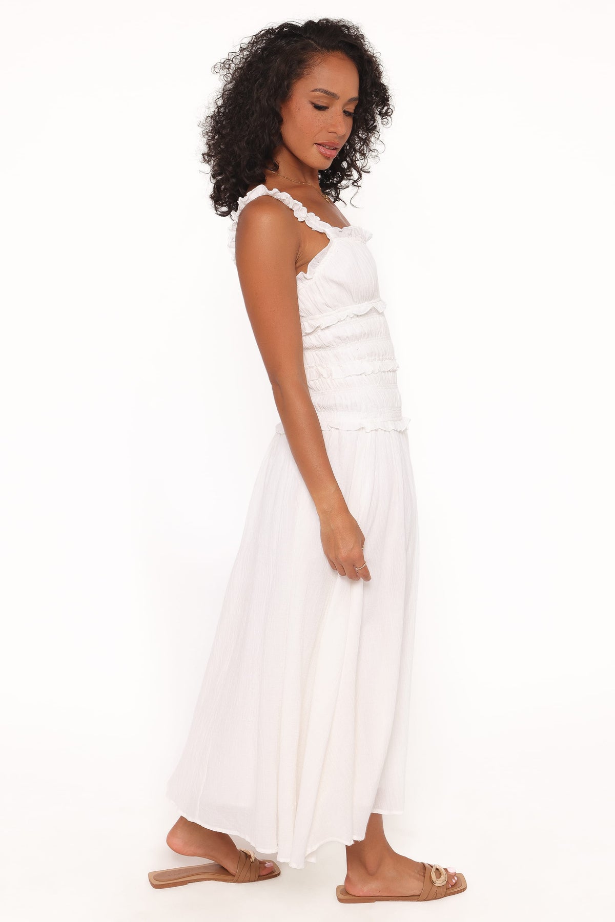 Gather Midi Dress - White