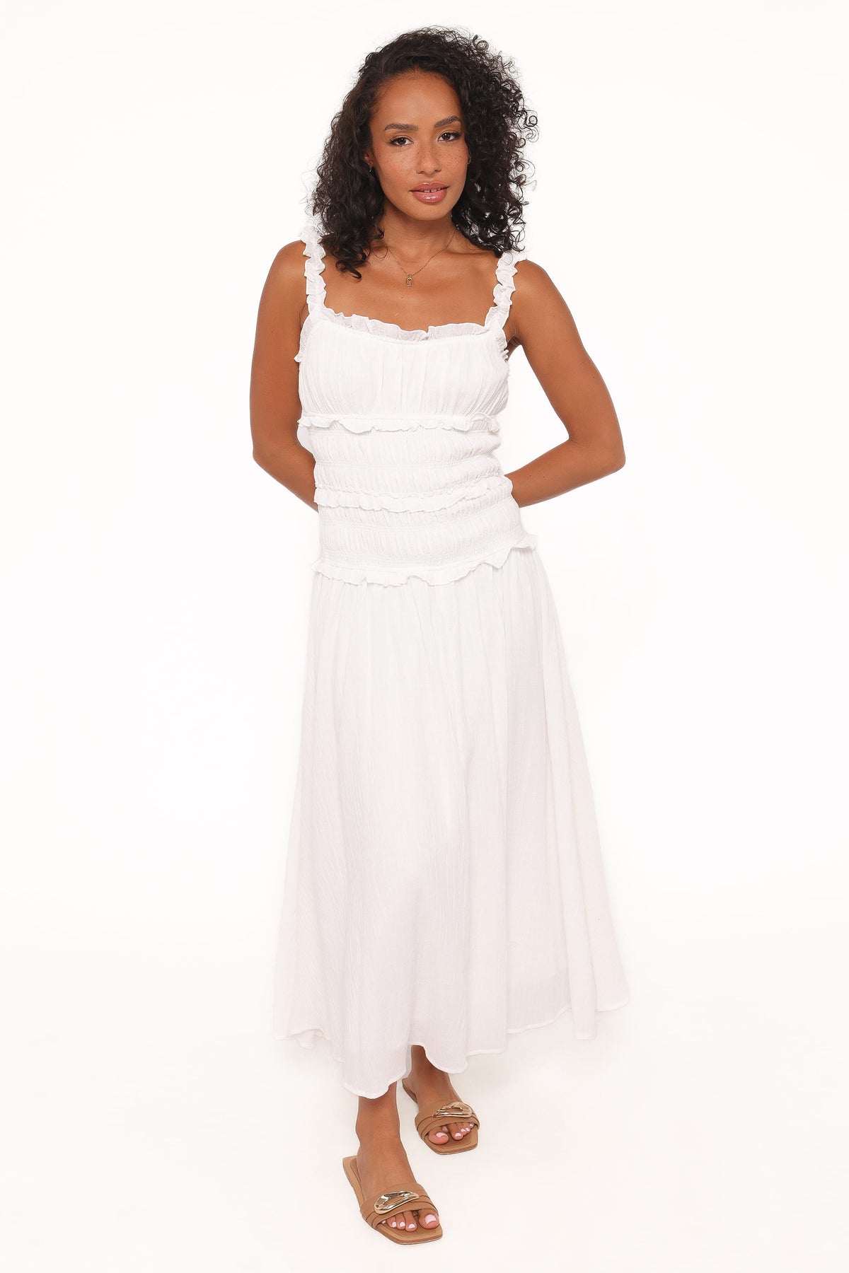 Gather Midi Dress - White