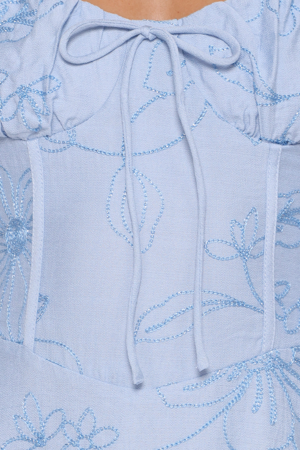 Maxi Dress - Blue Floral Embroidered