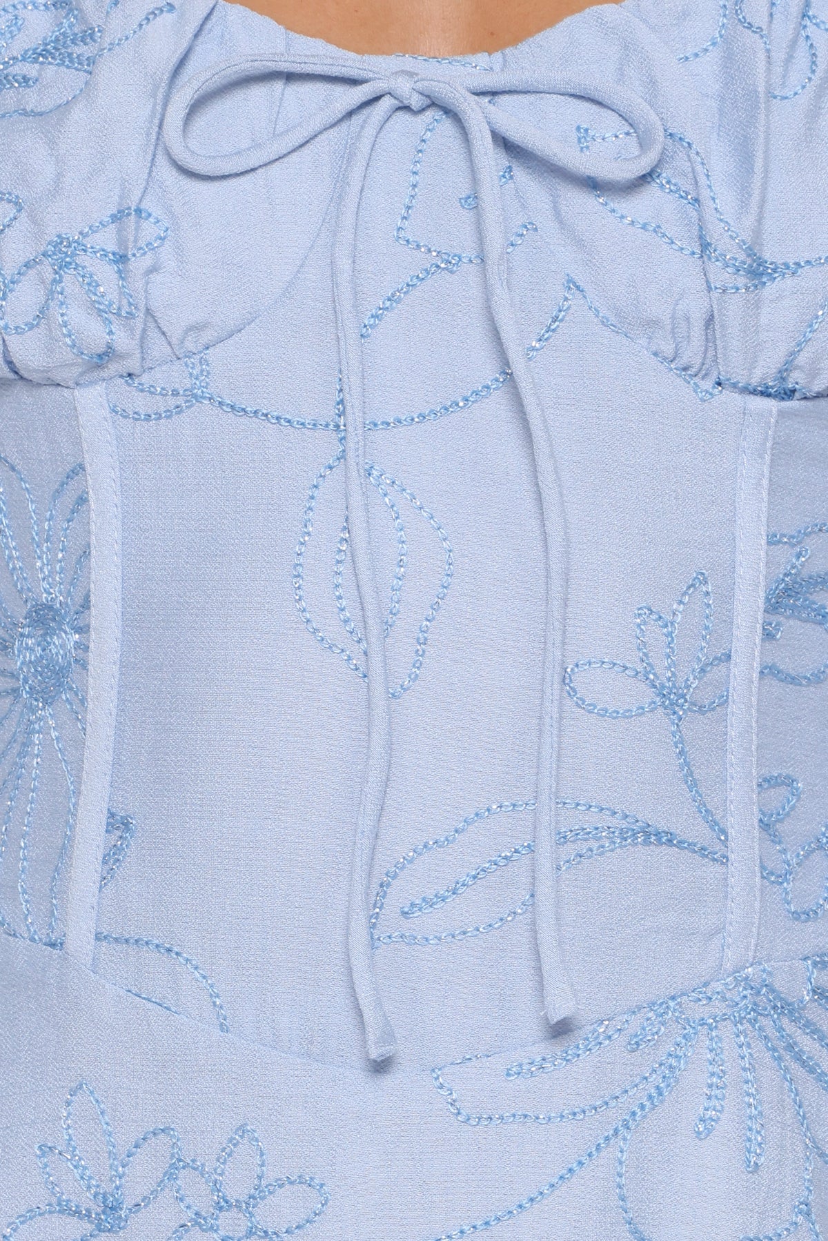 Maxi Dress - Blue Floral Embroidered