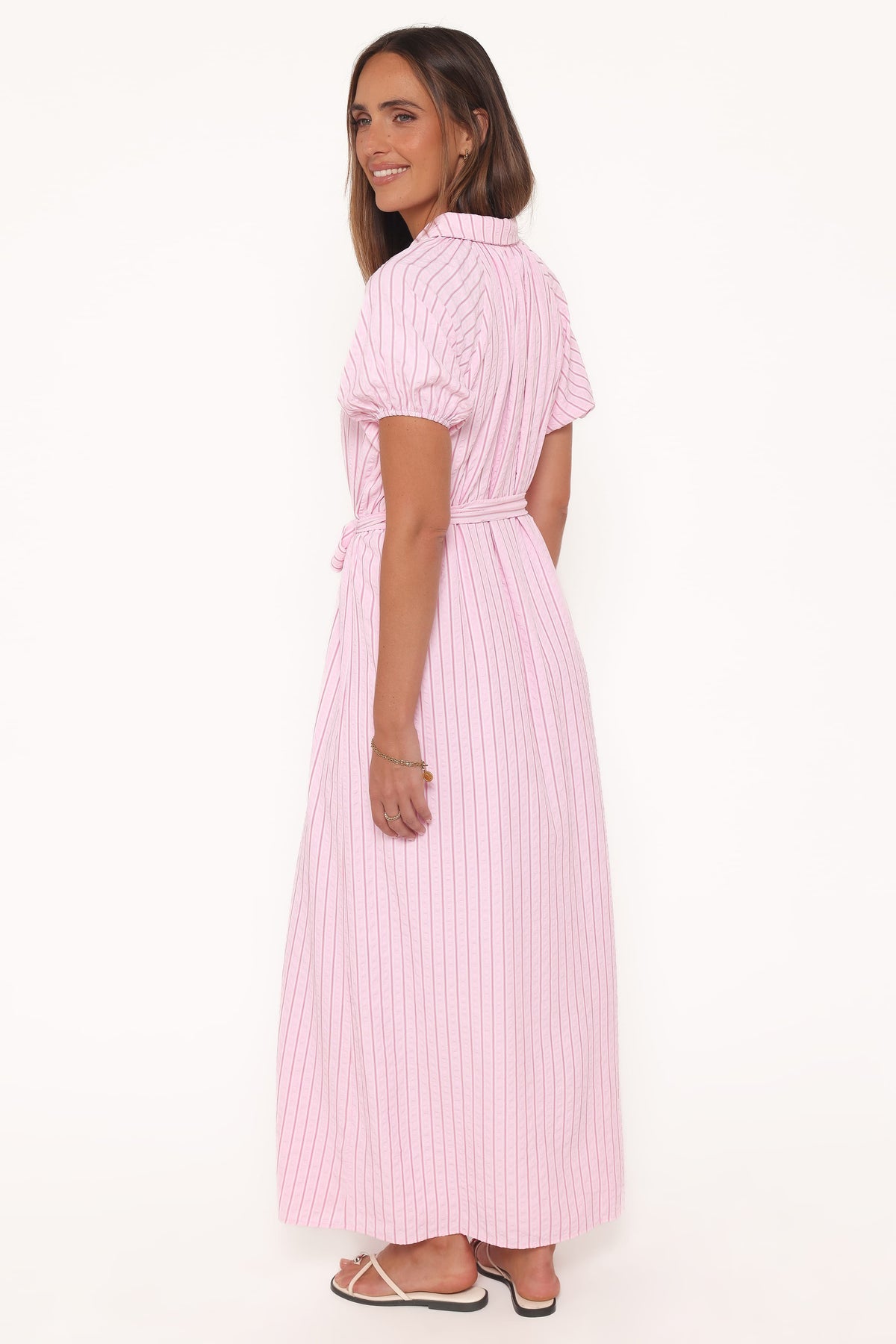Button Through Maxi Dress - Pink Stripe