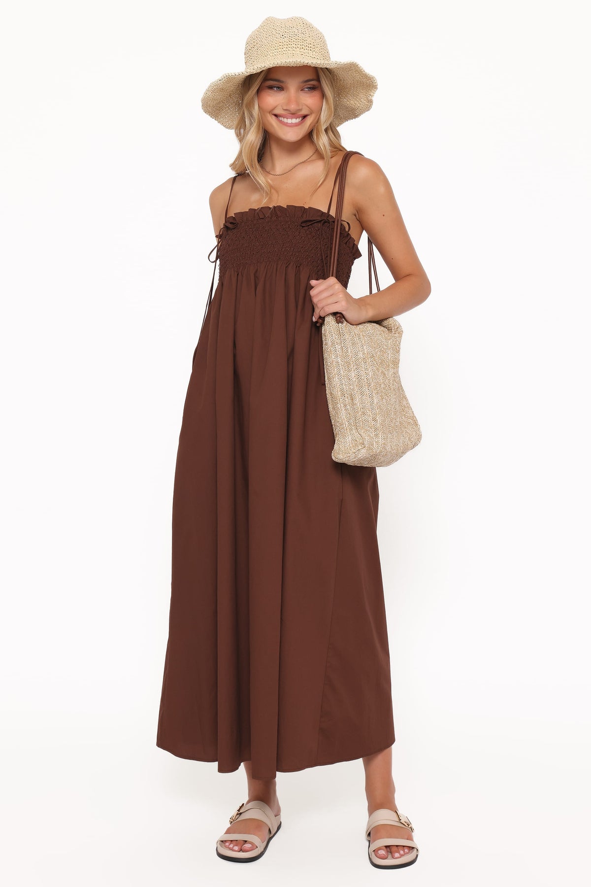Maxi Dress - Brown Shirred Bust