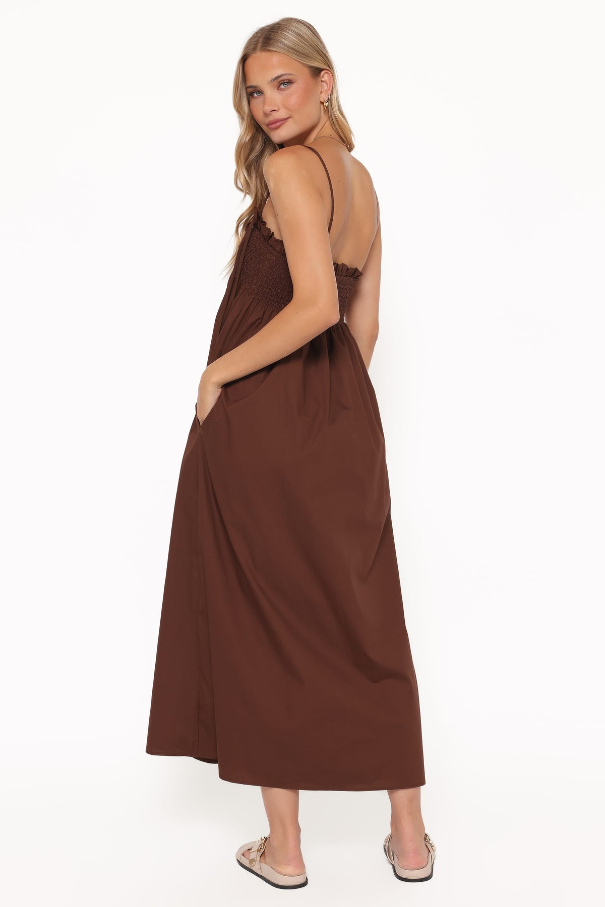 Maxi Dress - Brown Shirred Bust