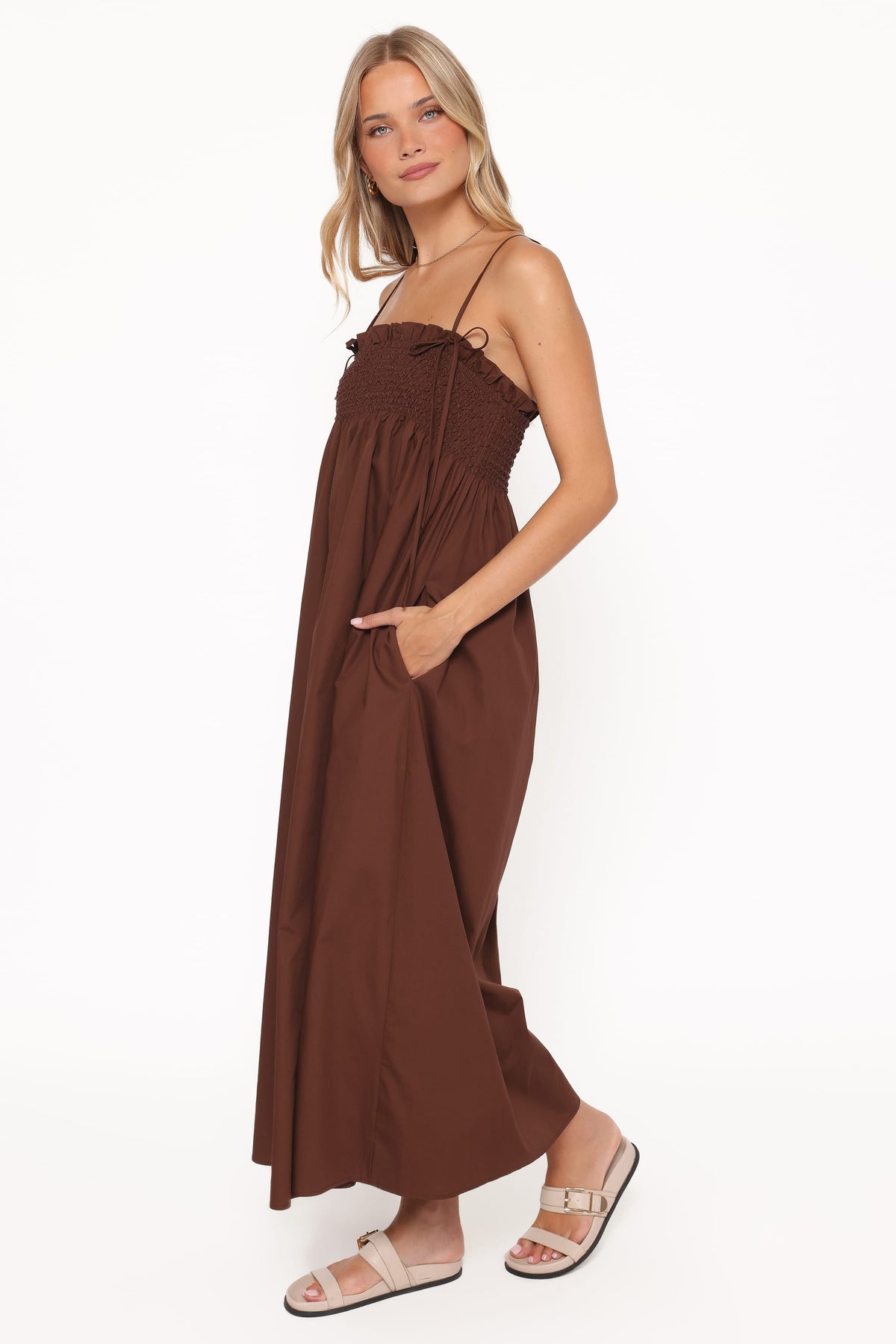 Maxi Dress - Brown Shirred Bust