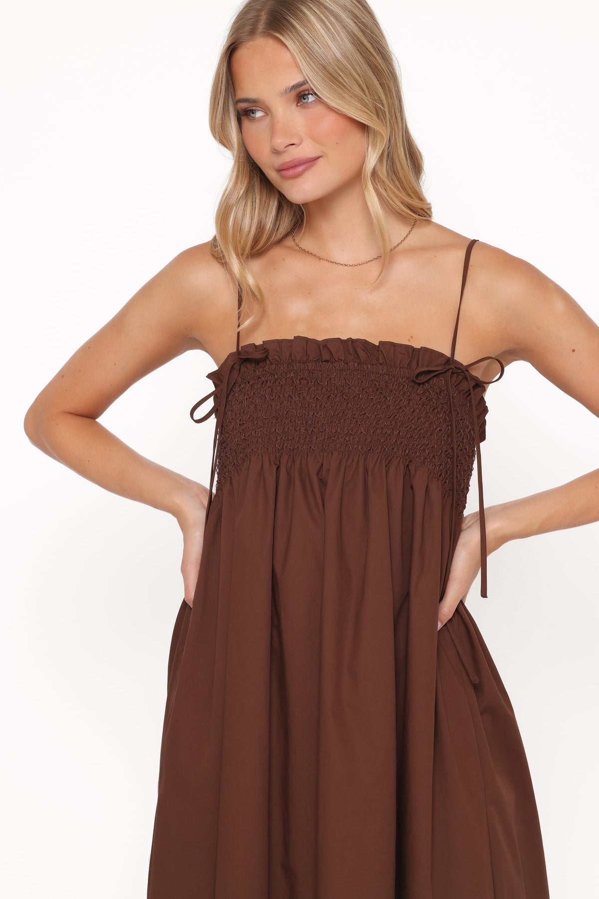 Maxi Dress - Brown Shirred Bust