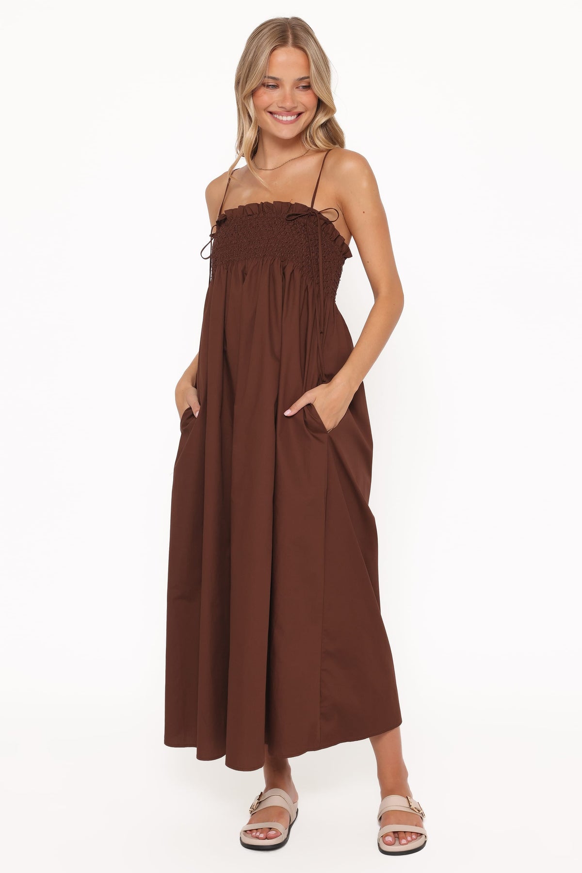 Maxi Dress - Brown Shirred Bust