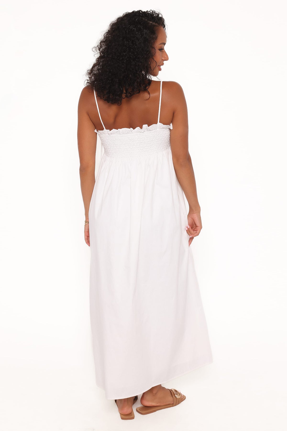 Maxi Dress - White Shirred Bust