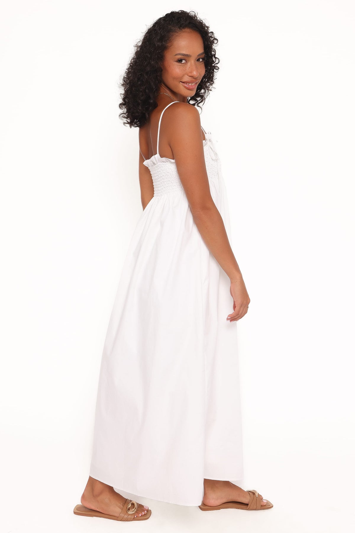 Maxi Dress - White Shirred Bust