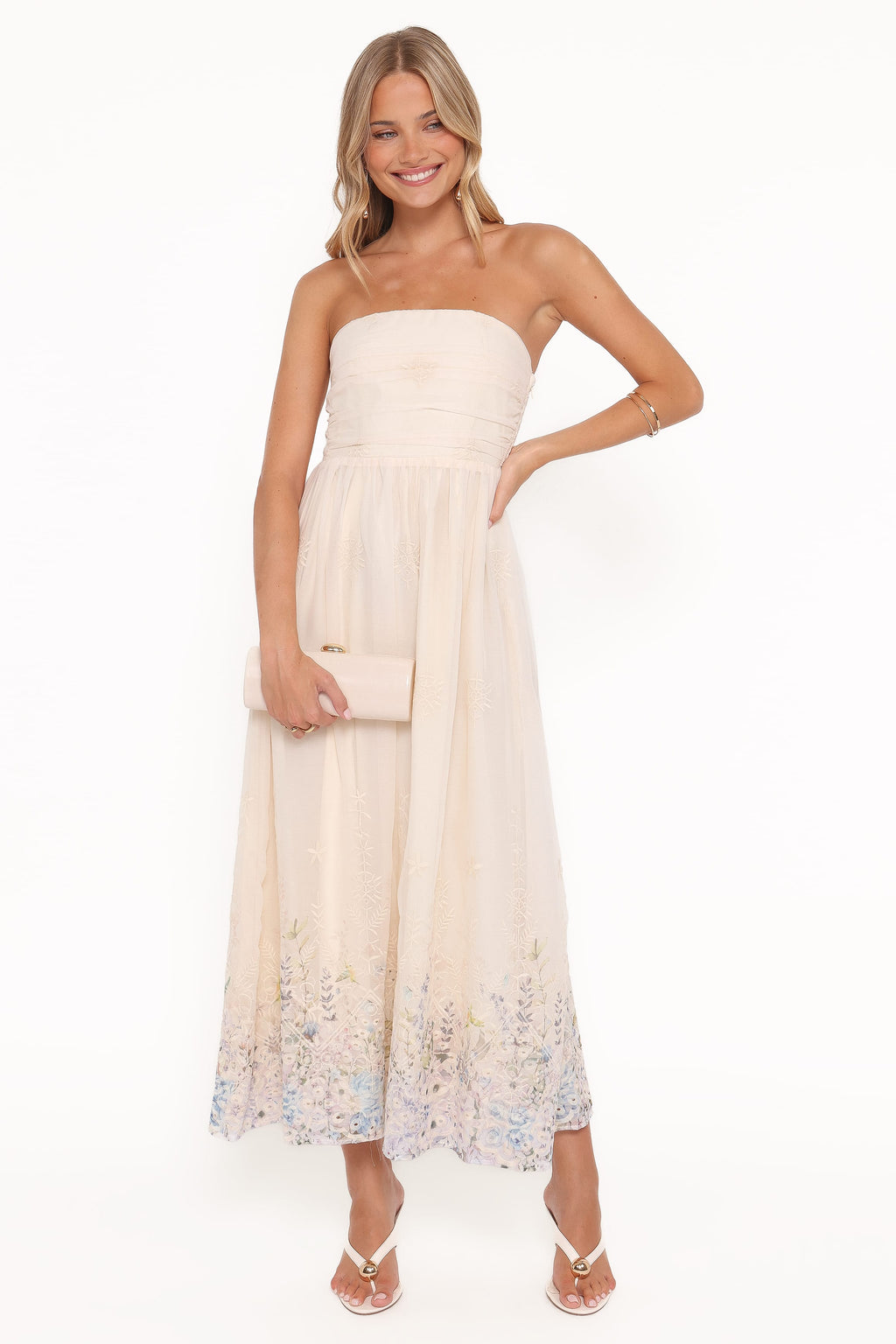 Strapless Maxi Dress - Embroidered Floral