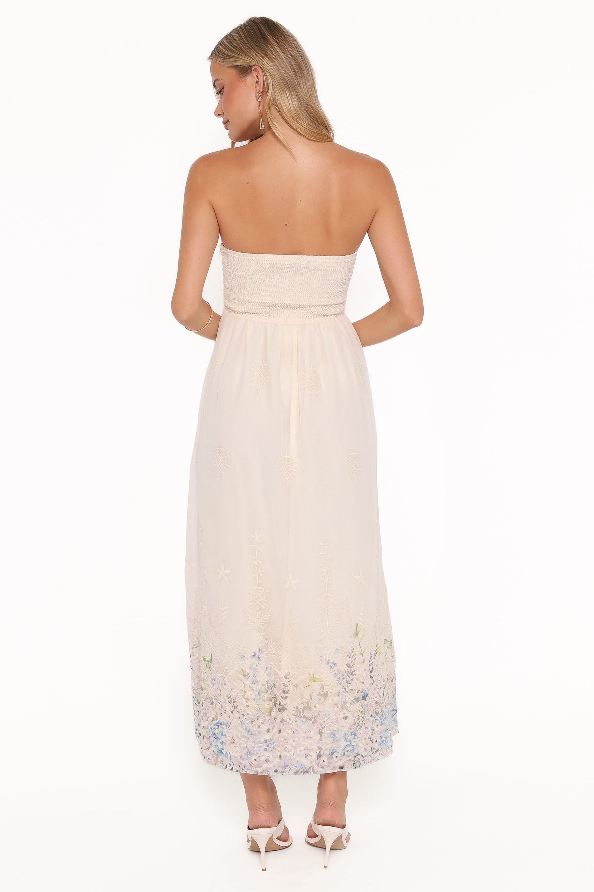 Strapless Maxi Dress - Embroidered Floral