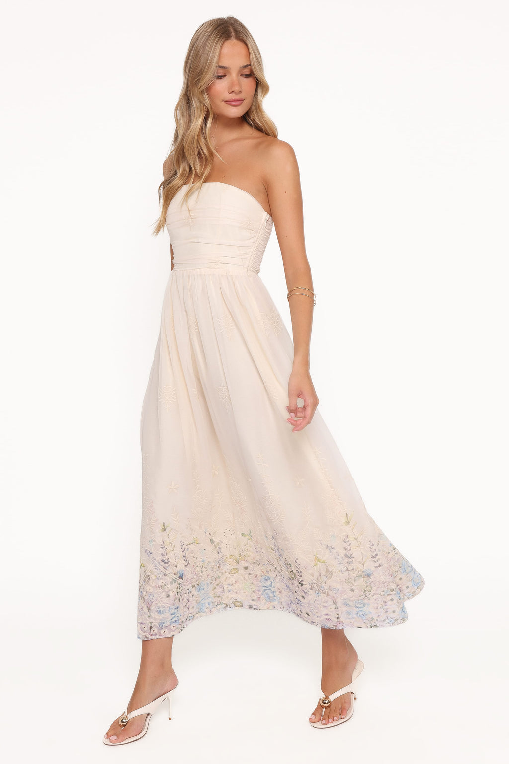 Strapless Maxi Dress - Embroidered Floral