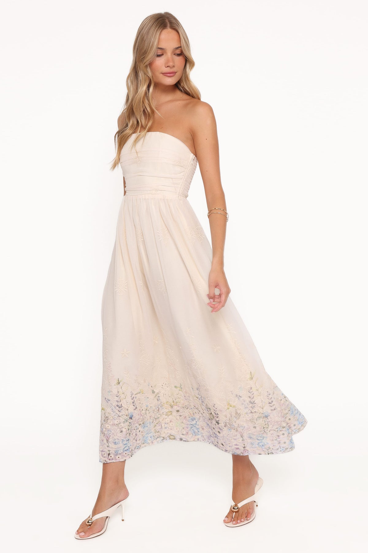 Strapless Maxi Dress - Embroidered Floral