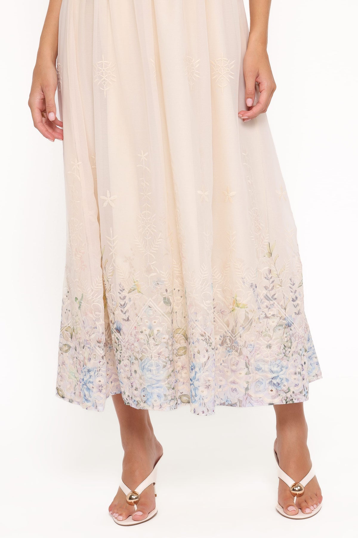 Strapless Maxi Dress - Embroidered Floral