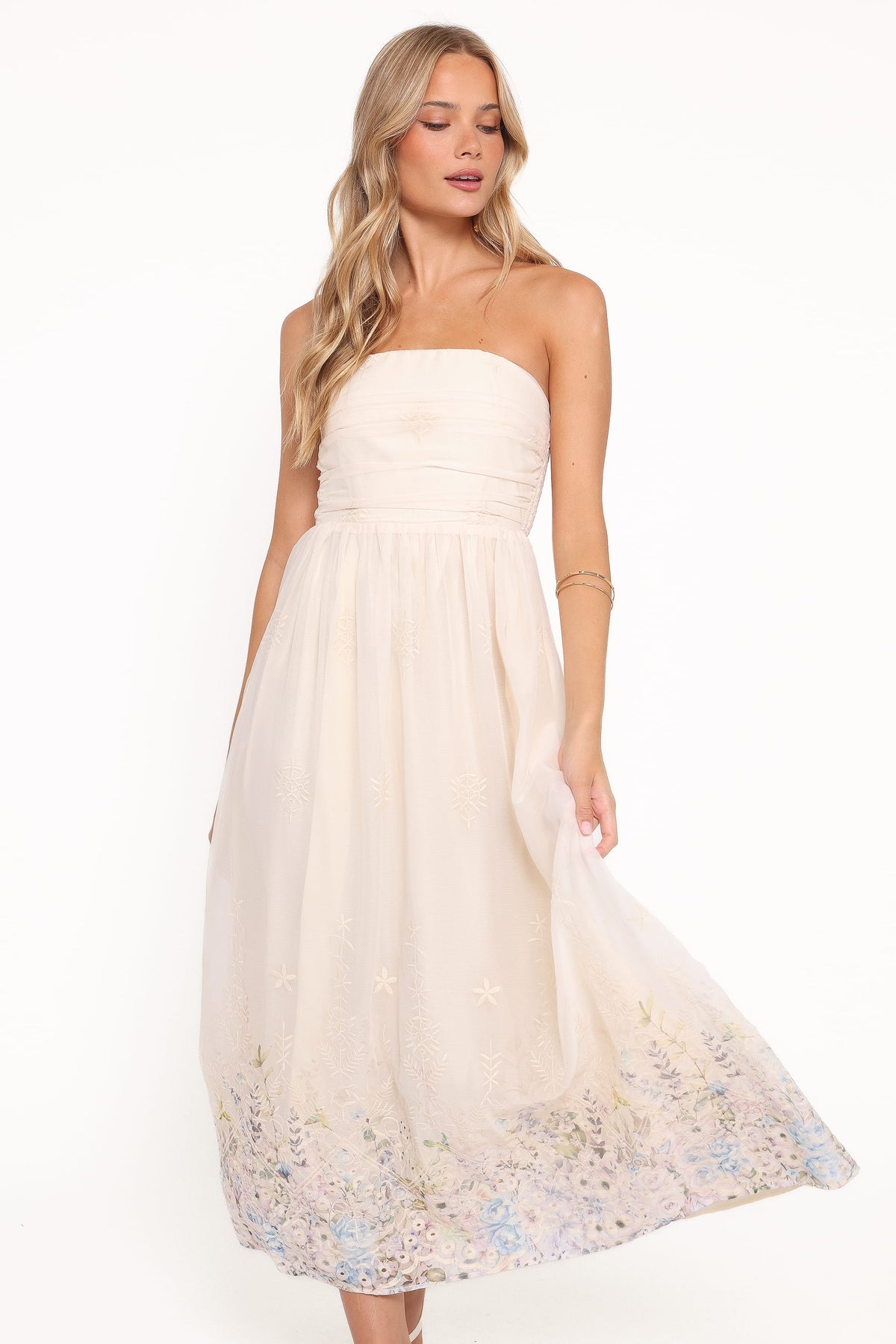 Strapless Maxi Dress - Embroidered Floral