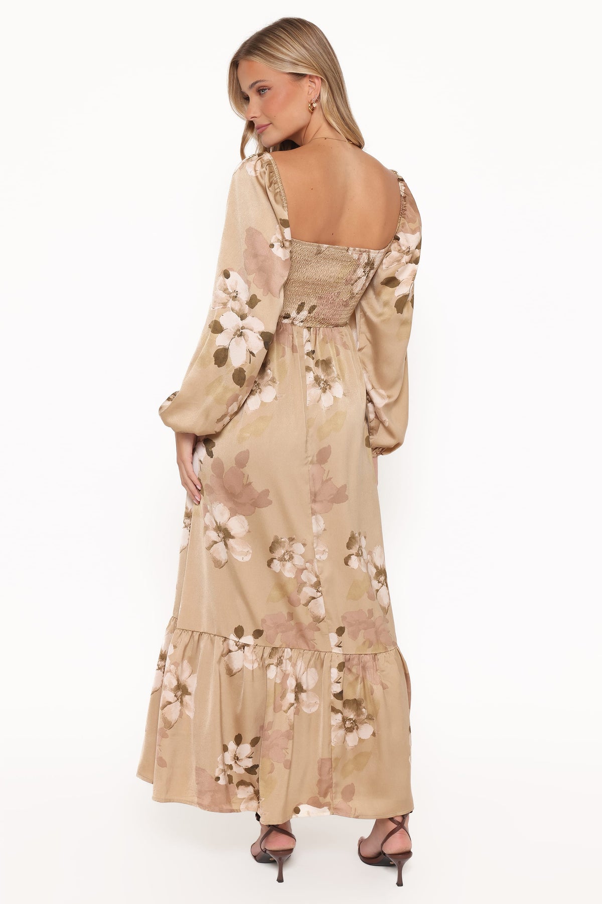 Long Sleeve Maxi Dress - Brown Floral