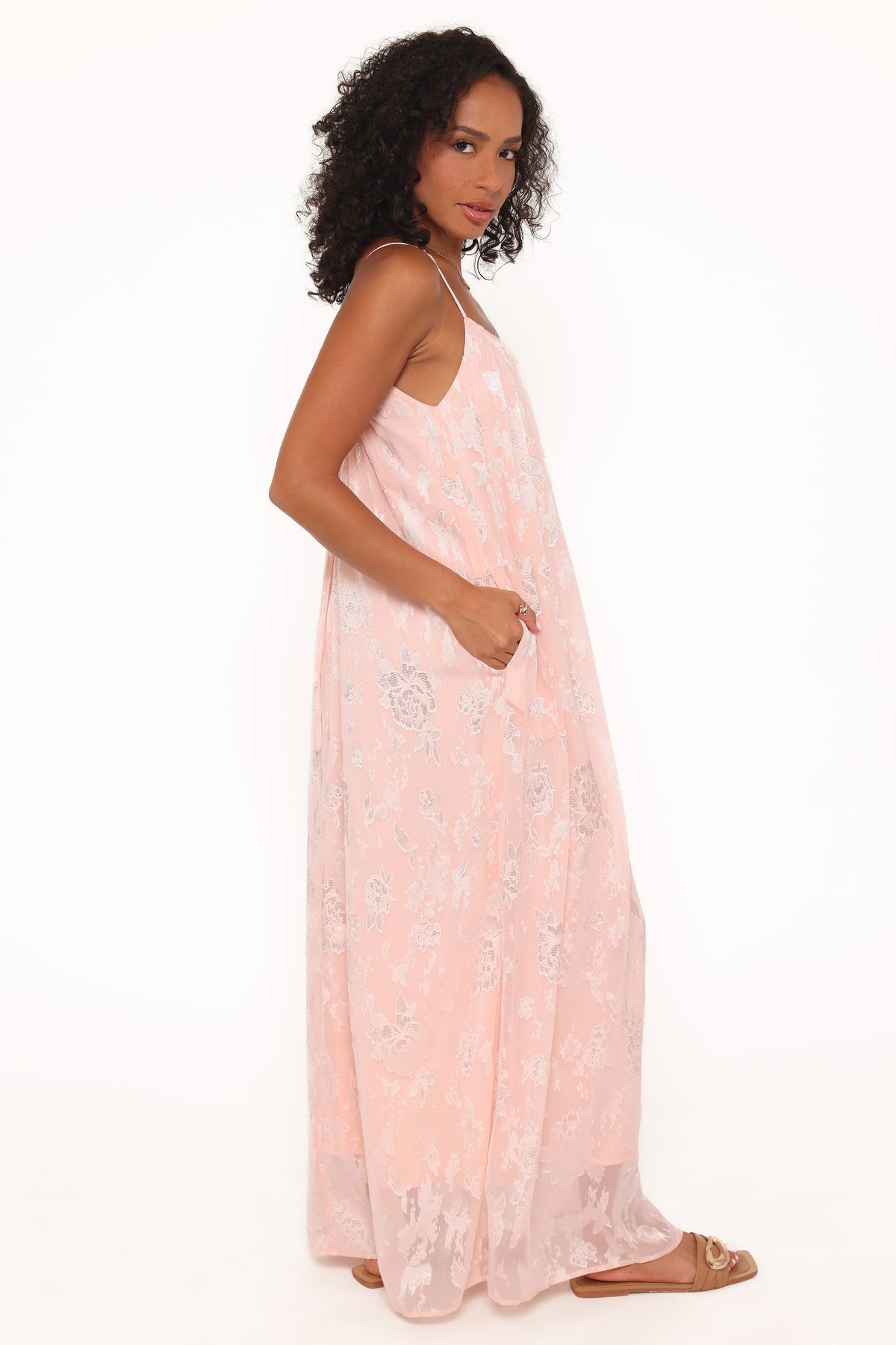 Jacquard Maxi Dress - Pink Floral