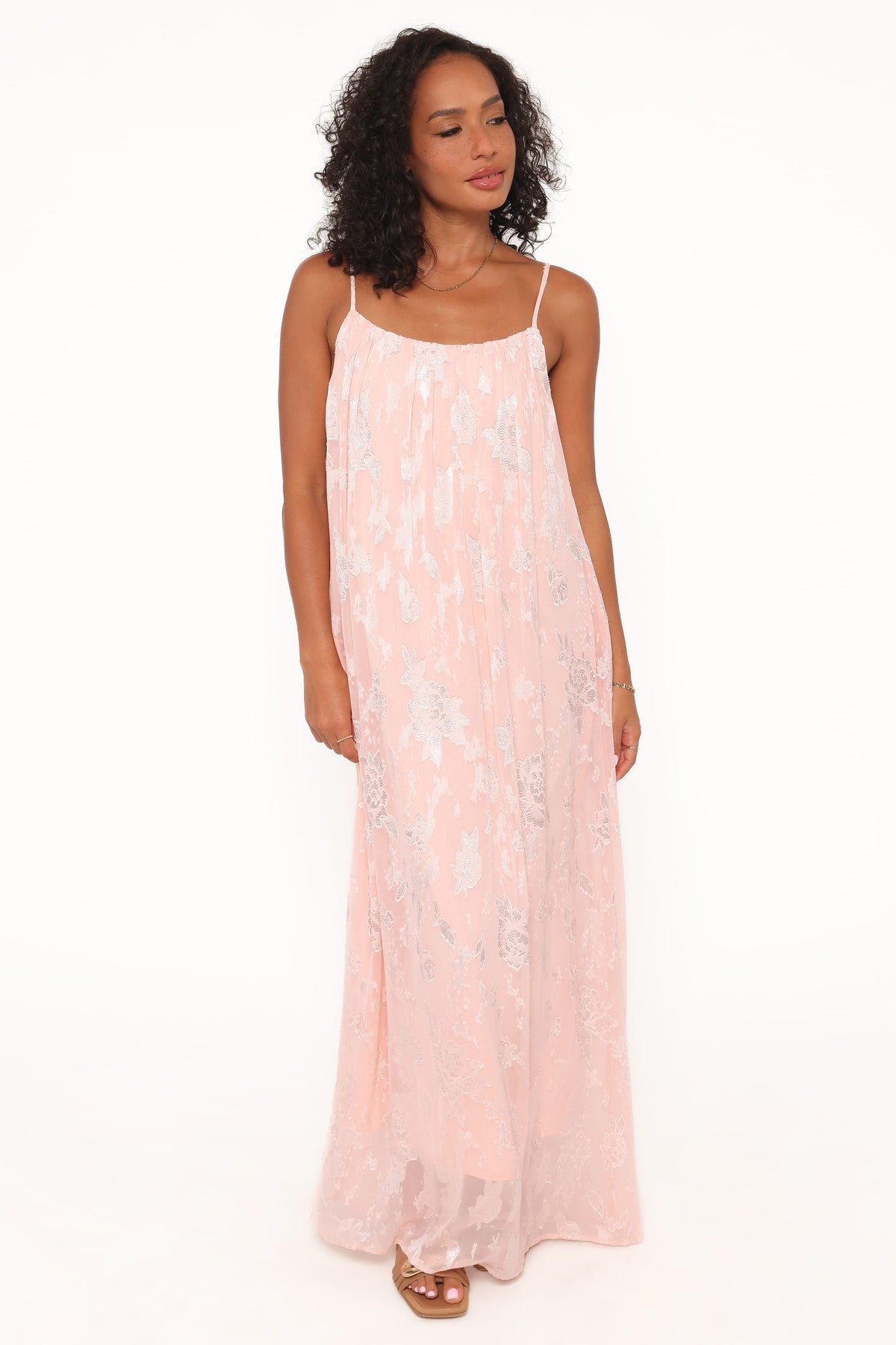 Jacquard Maxi Dress - Pink Floral