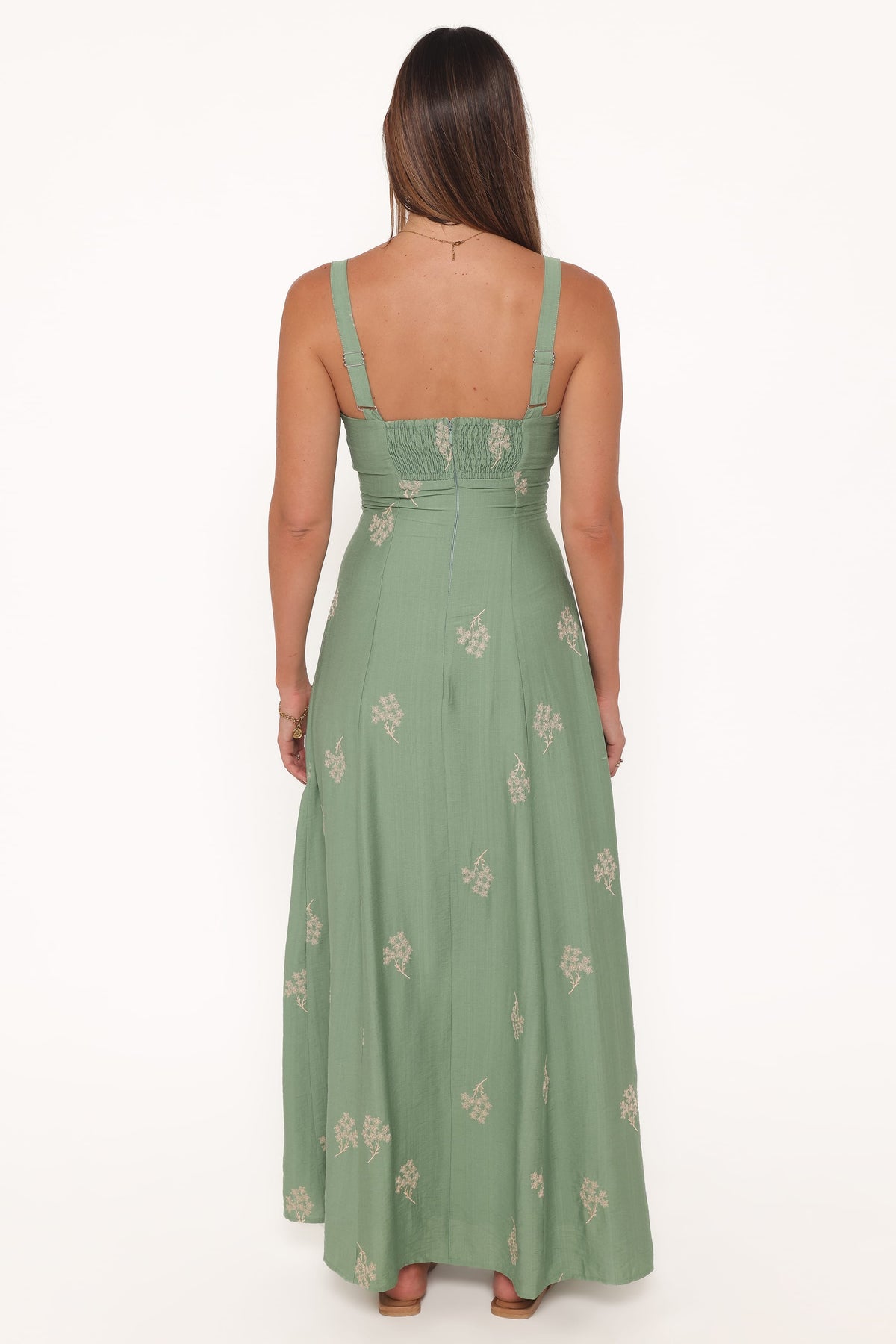 Maxi Dress - Green Embroidered Floral