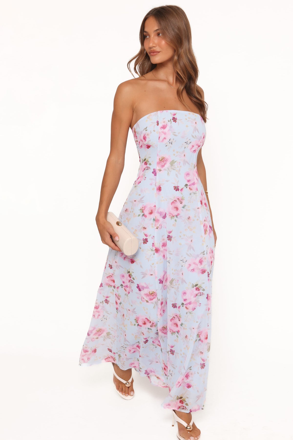 Strapless Maxi Dress - Blue Floral
