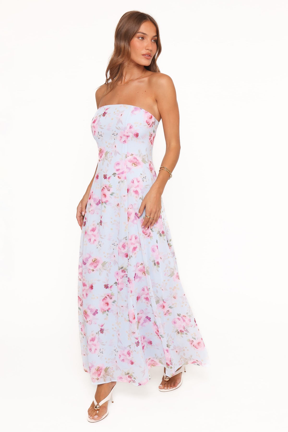 Strapless Maxi Dress - Blue Floral