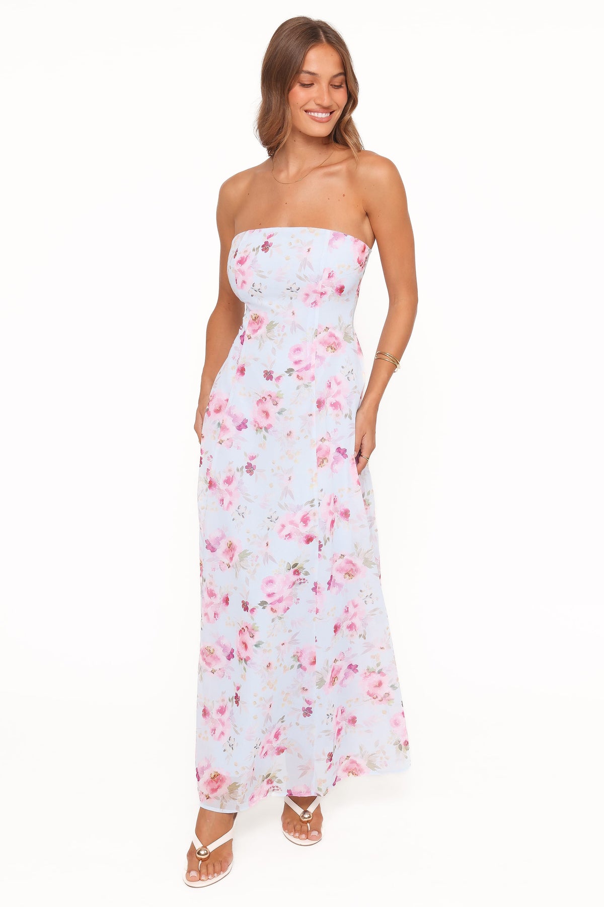 Strapless Maxi Dress - Blue Floral