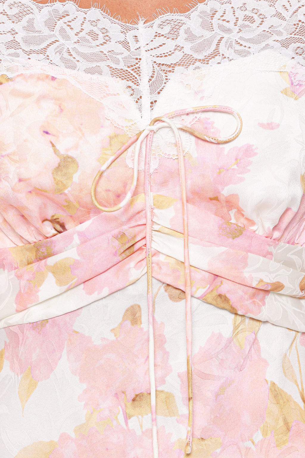 Off Shoulder Lace Maxi Dress - Pink Floral