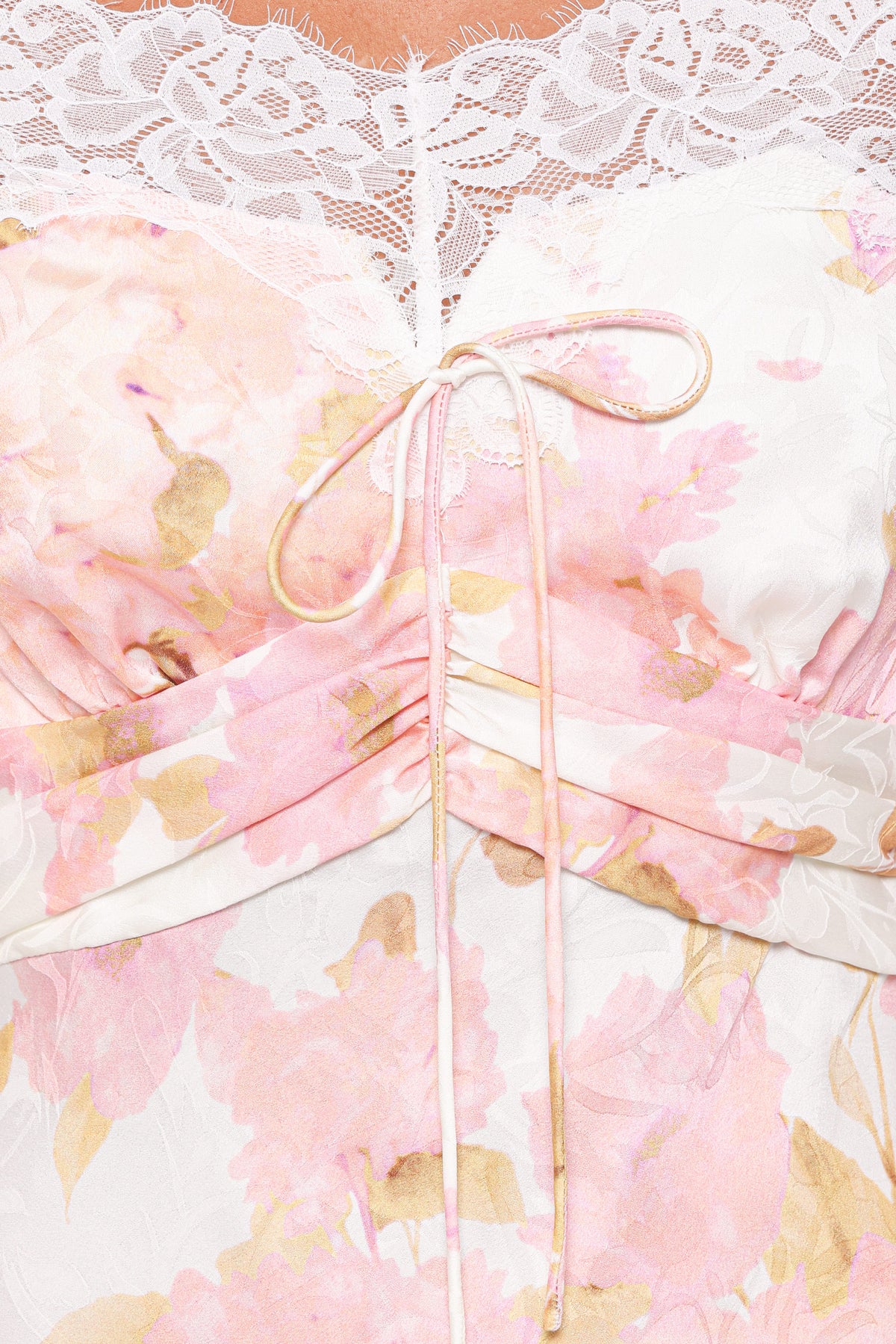 Off Shoulder Lace Maxi Dress - Pink Floral