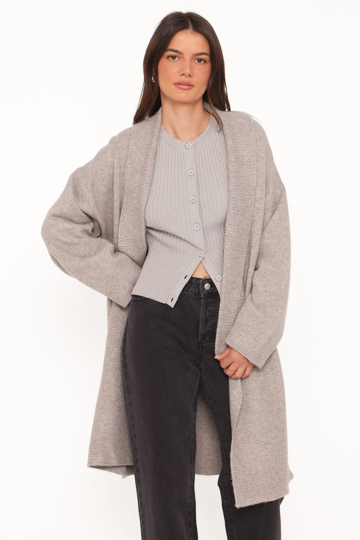 Longline Coatigan - Heather Grey