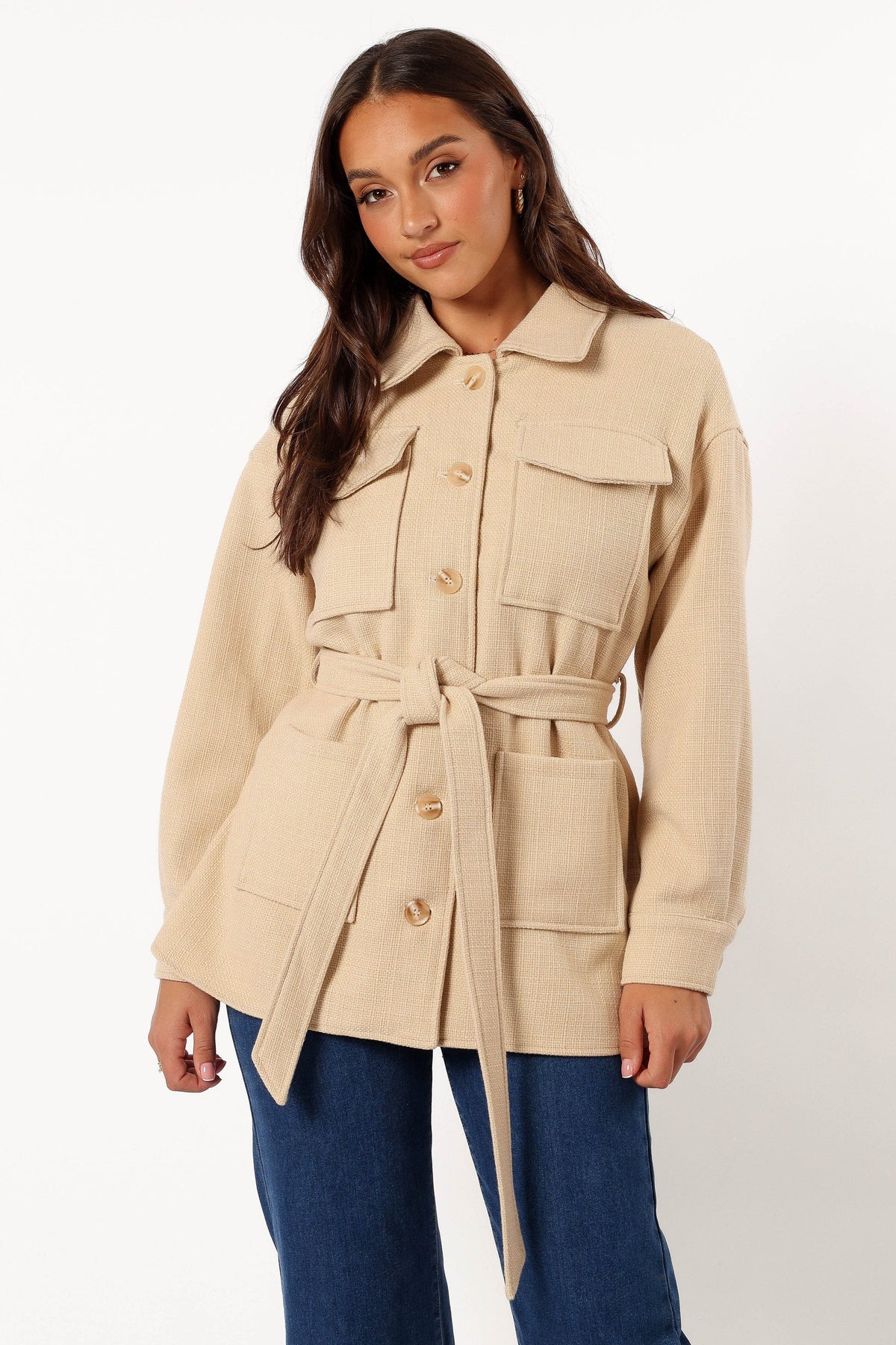 Tie Front Shacket - Cream