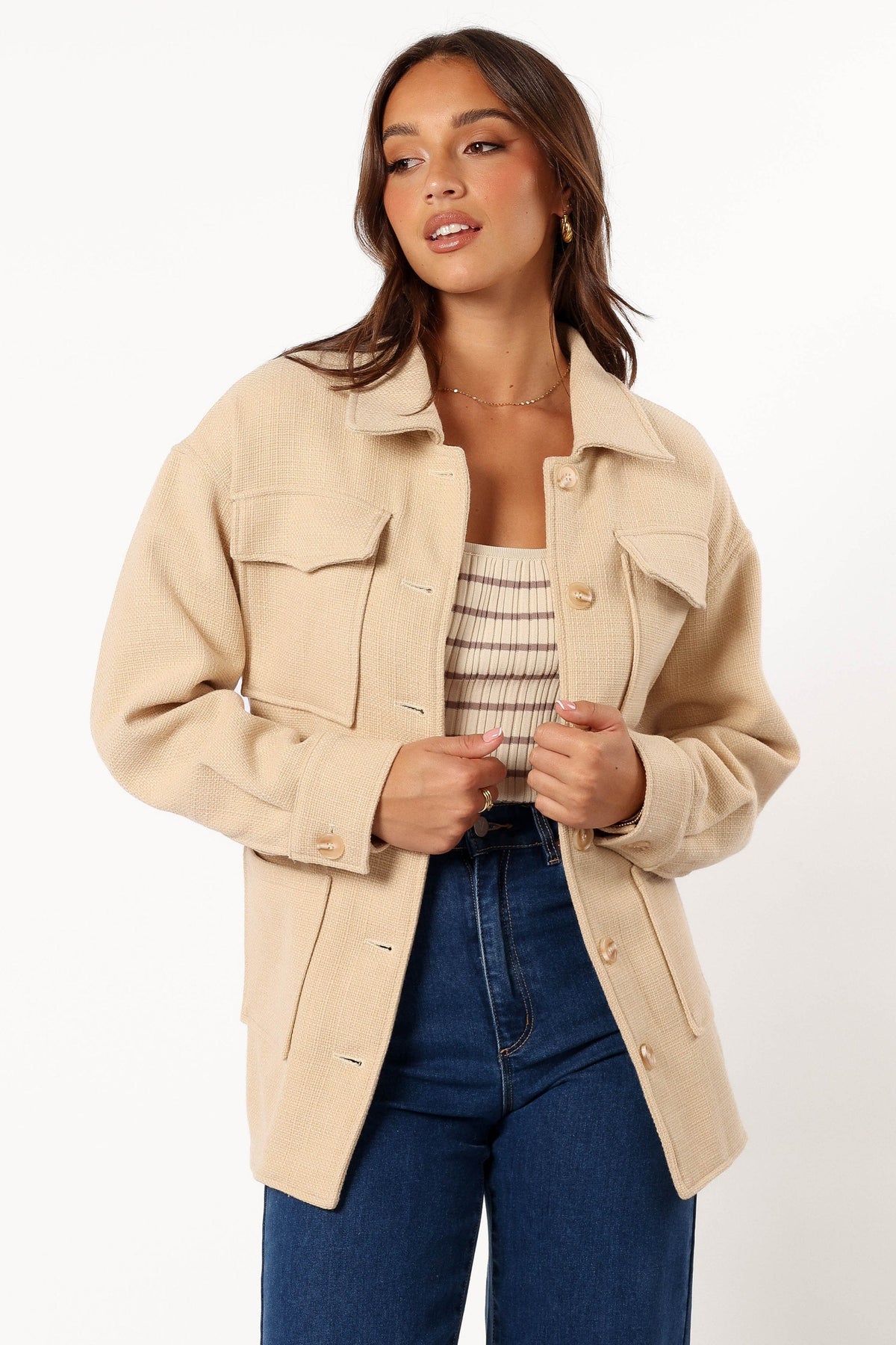 Tie Front Shacket - Cream