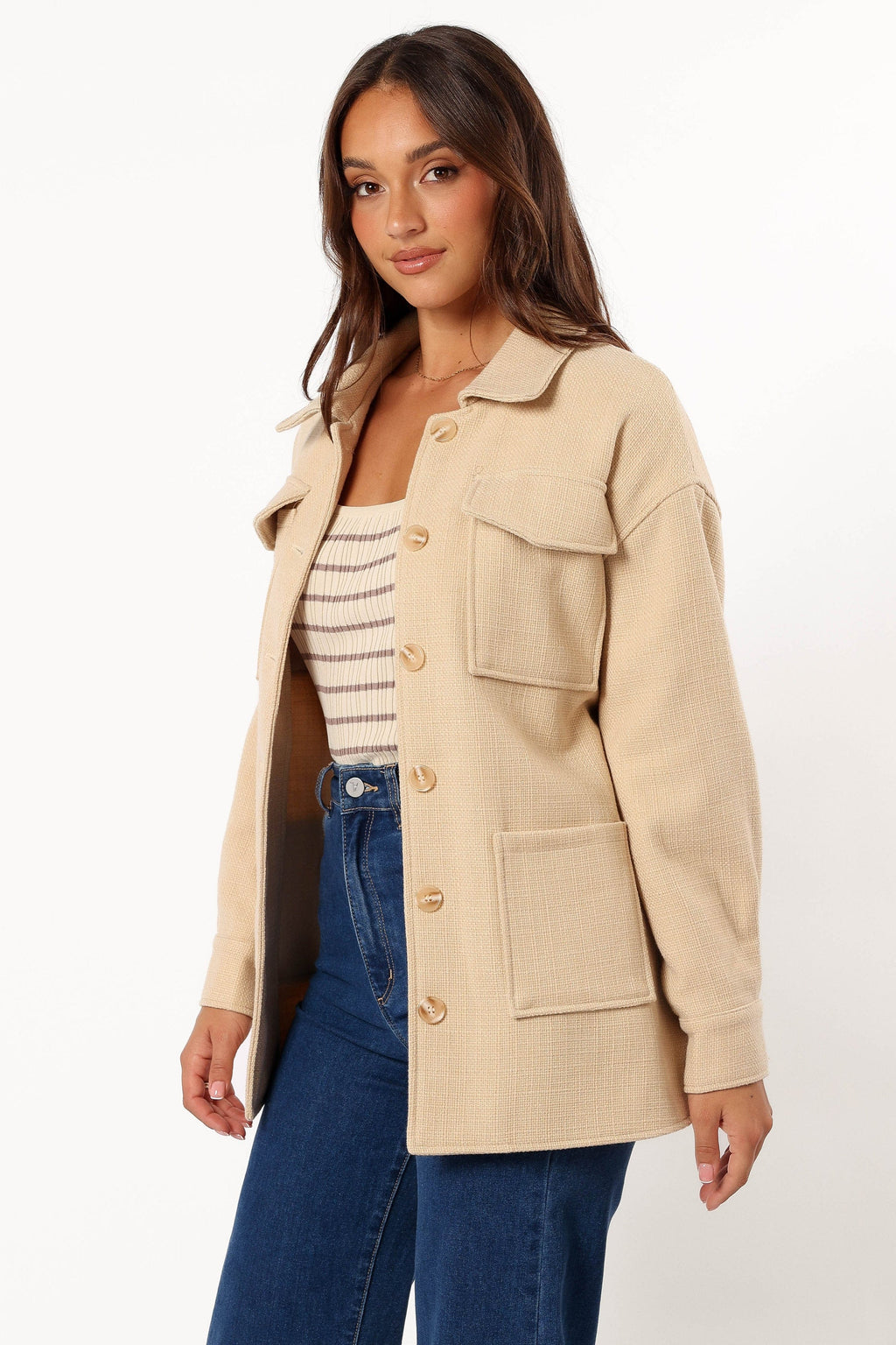 Tie Front Shacket - Cream